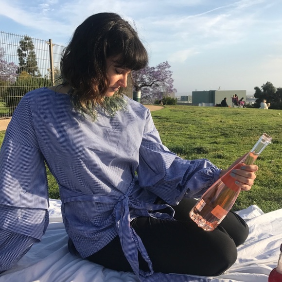 Blouse with blue checkered pattern - Picture 3 of 3